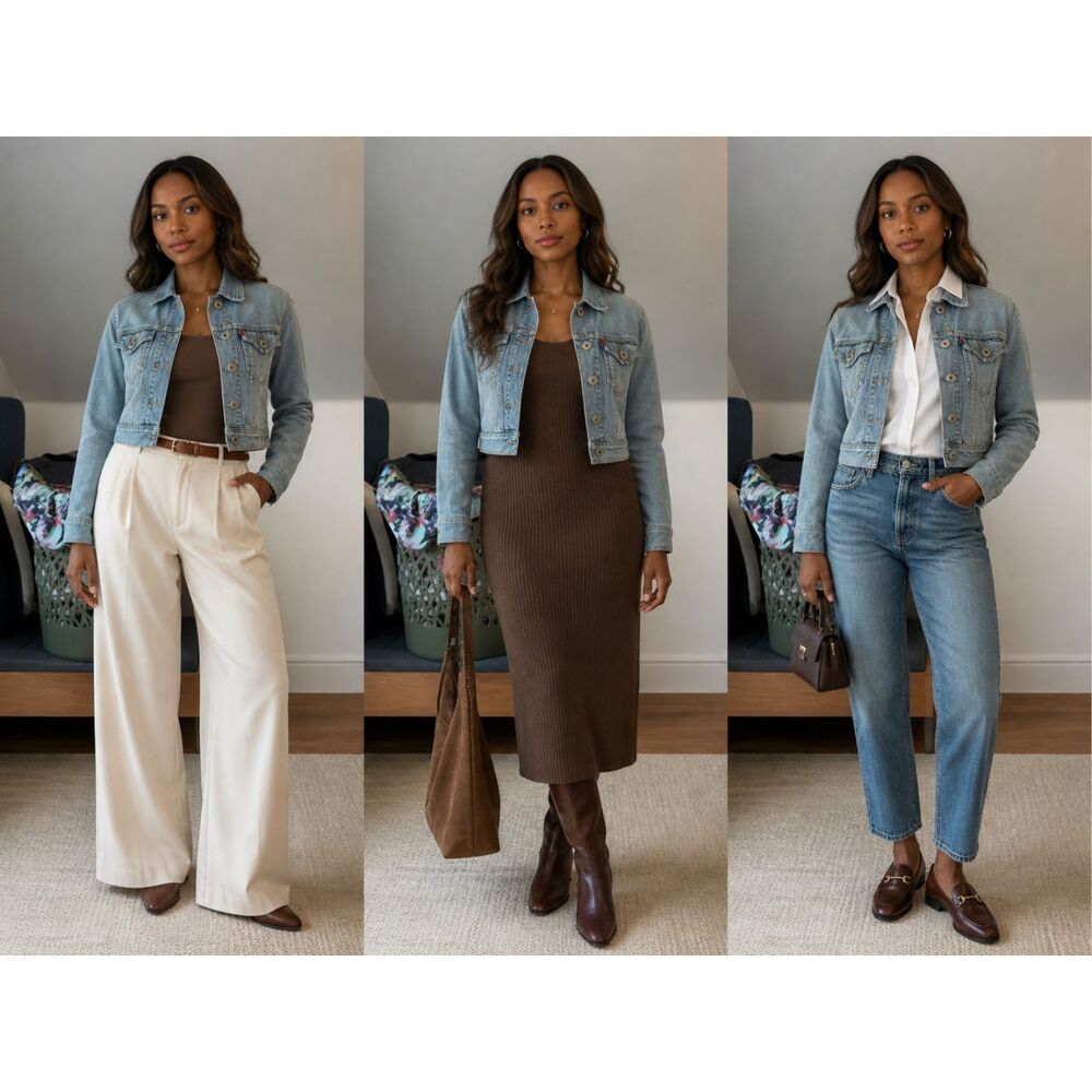 Levi’s Cropped Denim Jacket Size Medium Light Wash Stretch Jean Jacket